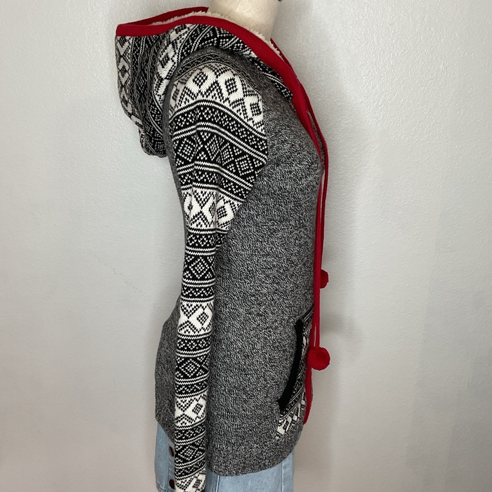 Nordic Fair Isle Zip Up Hoodie Cardigan Sweater - Picture 3 of 16